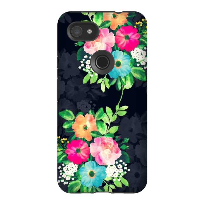 Pixel 3AXL StrongFit Watercolor Vintage Roses Floral Dark Blue Design by InovArts