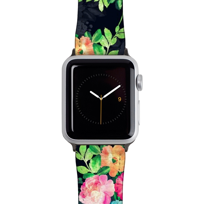 Watch 38mm / 40mm Strap PU leather Watercolor Vintage Roses Floral Dark Blue Design by InovArts