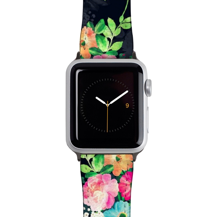 Watch 42mm / 44mm Strap PU leather Watercolor Vintage Roses Floral Dark Blue Design by InovArts