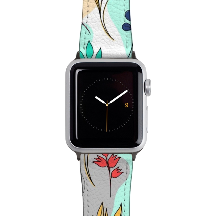 Watch 42mm / 44mm Strap PU leather Trendy colorful leaves hand drawn cute illustration by InovArts