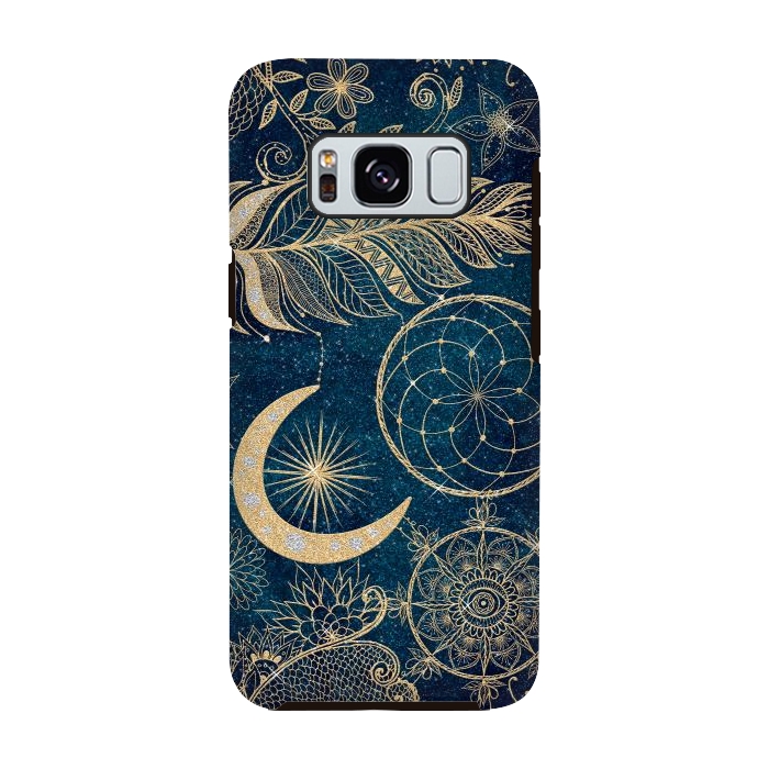 Galaxy S8 StrongFit Whimsy Gold Glitter Dreamcatcher Feathers Mandala by InovArts