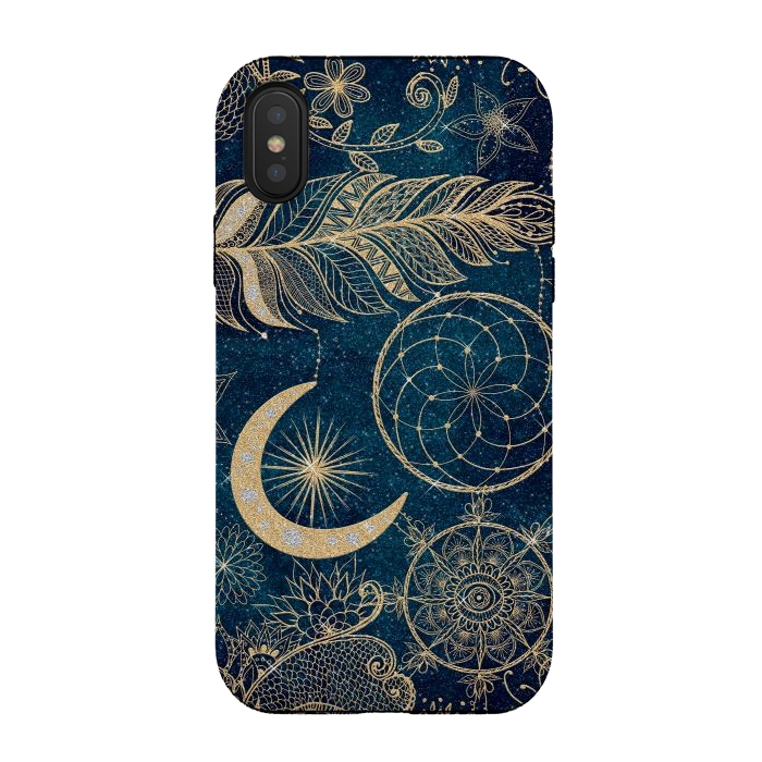 iPhone Xs / X StrongFit Whimsy Gold Glitter Dreamcatcher Feathers Mandala by InovArts