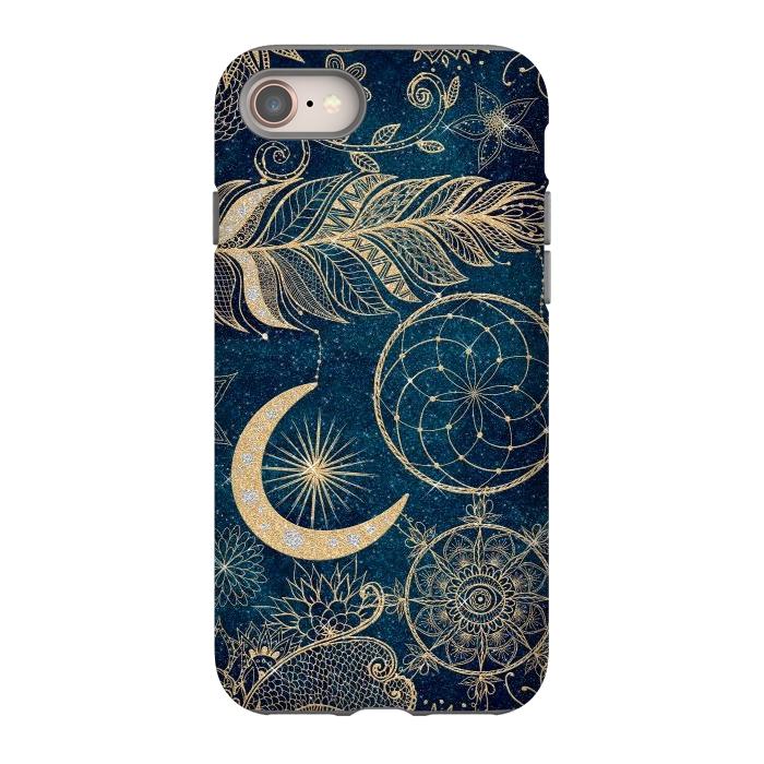 iPhone 8 StrongFit Whimsy Gold Glitter Dreamcatcher Feathers Mandala by InovArts