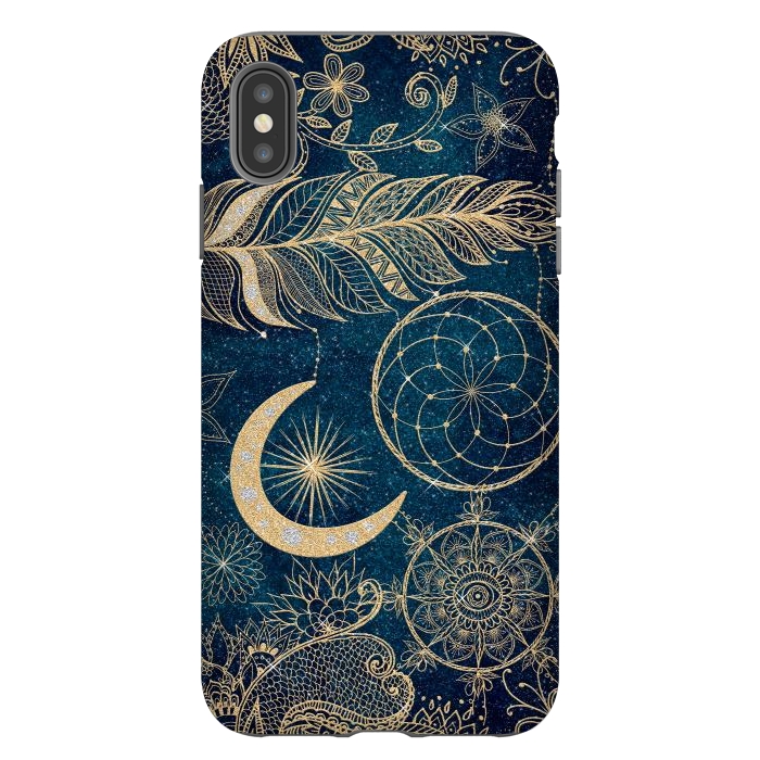 iPhone Xs Max StrongFit Whimsy Gold Glitter Dreamcatcher Feathers Mandala by InovArts