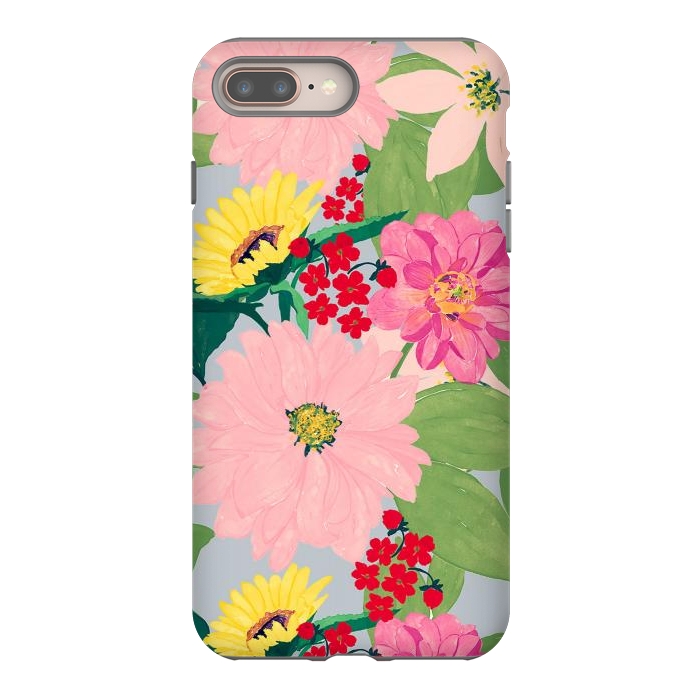 iPhone 7 plus StrongFit Elegant Watercolor Sunflowers Blush Floral Gray Design by InovArts