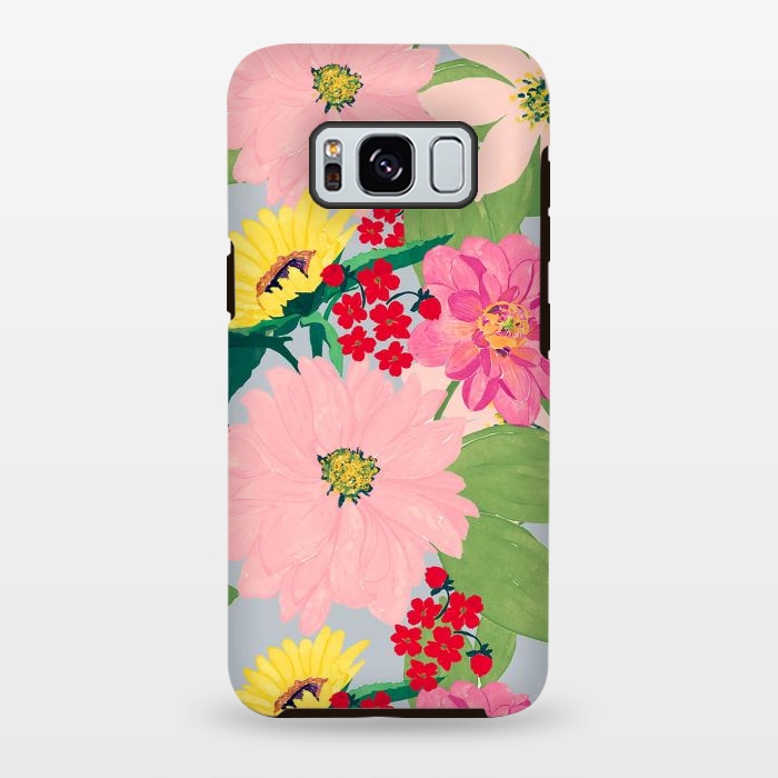 Galaxy S8 plus StrongFit Elegant Watercolor Sunflowers Blush Floral Gray Design by InovArts