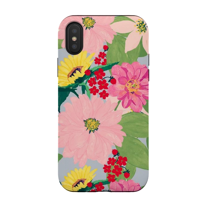 iPhone Xs / X StrongFit Elegant Watercolor Sunflowers Blush Floral Gray Design by InovArts