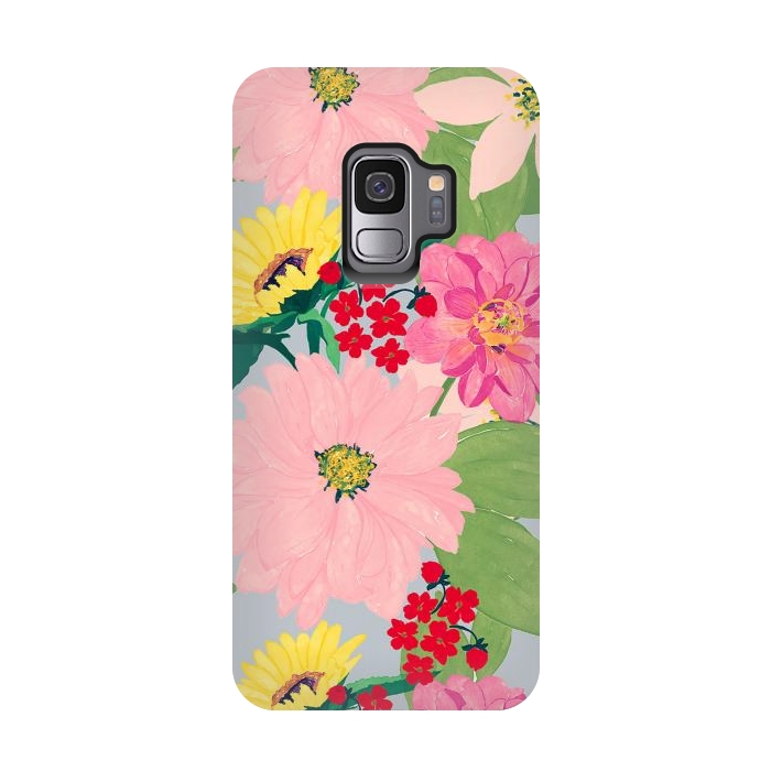 Galaxy S9 StrongFit Elegant Watercolor Sunflowers Blush Floral Gray Design by InovArts