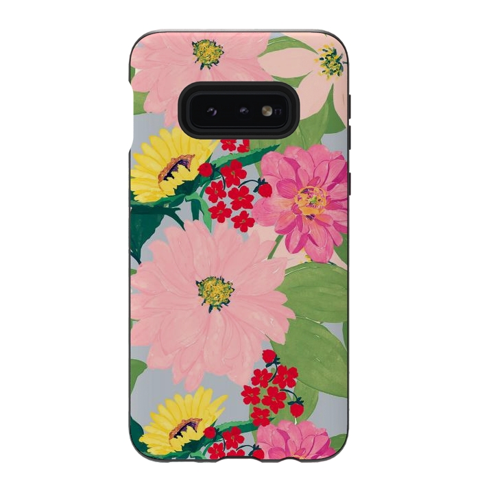 Galaxy S10e StrongFit Elegant Watercolor Sunflowers Blush Floral Gray Design by InovArts