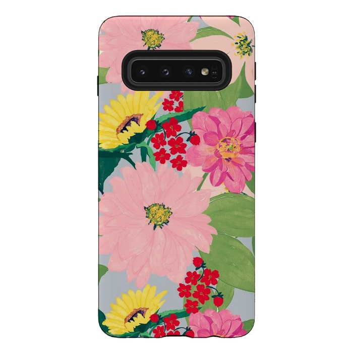 Galaxy S10 StrongFit Elegant Watercolor Sunflowers Blush Floral Gray Design by InovArts