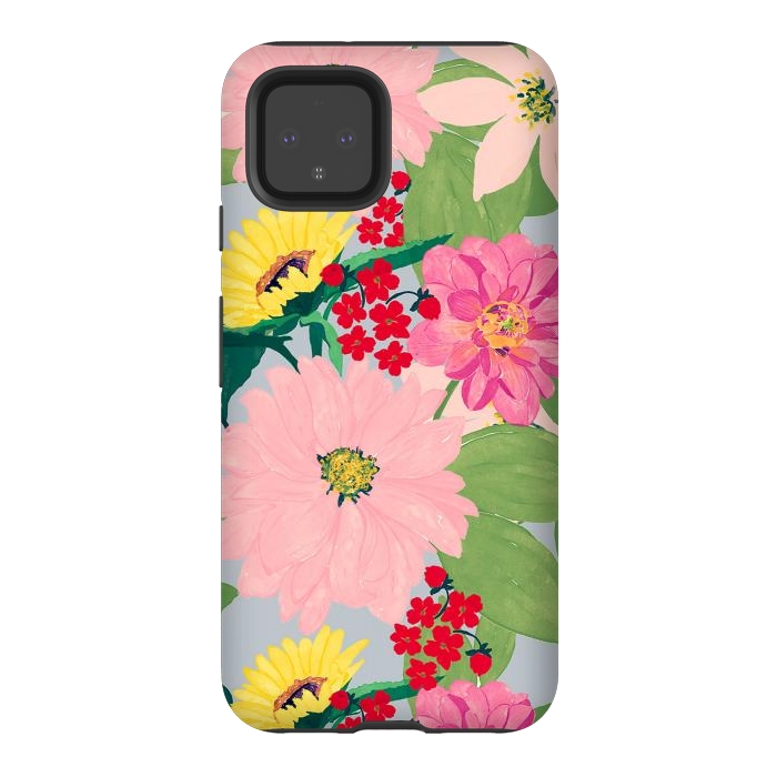 Pixel 4 StrongFit Elegant Watercolor Sunflowers Blush Floral Gray Design by InovArts