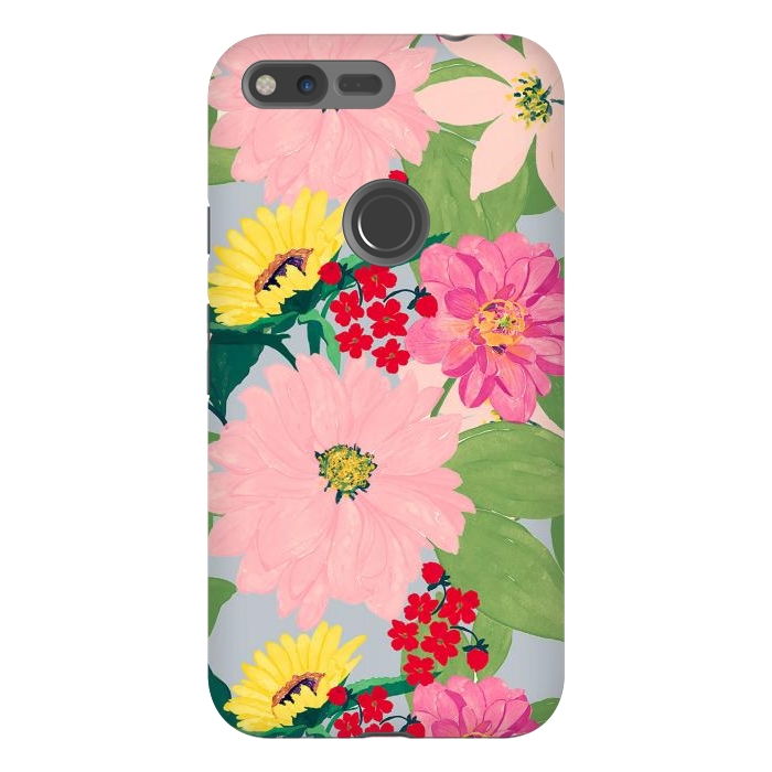 Pixel XL StrongFit Elegant Watercolor Sunflowers Blush Floral Gray Design by InovArts