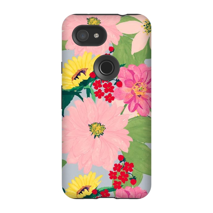 Pixel 3A StrongFit Elegant Watercolor Sunflowers Blush Floral Gray Design by InovArts