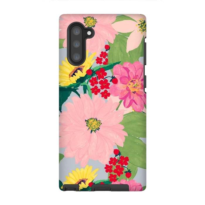 Galaxy Note 10 StrongFit Elegant Watercolor Sunflowers Blush Floral Gray Design by InovArts
