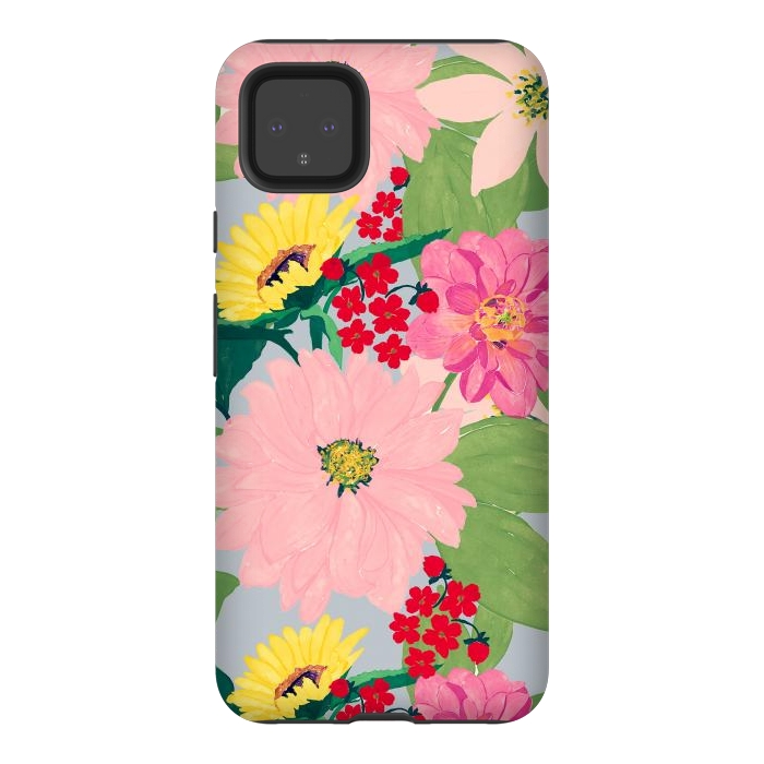 Pixel 4XL StrongFit Elegant Watercolor Sunflowers Blush Floral Gray Design by InovArts