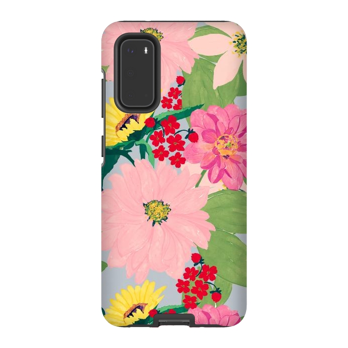 Galaxy S20 StrongFit Elegant Watercolor Sunflowers Blush Floral Gray Design by InovArts