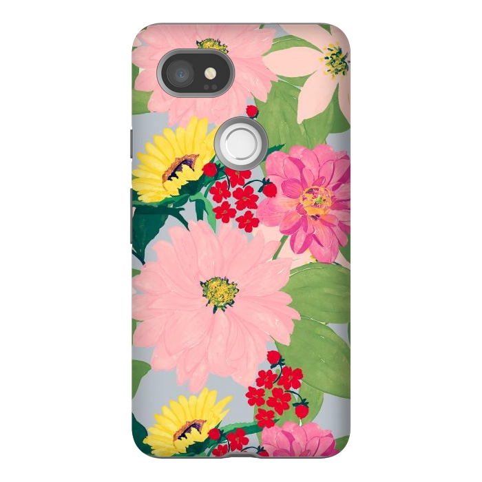 Pixel 2XL StrongFit Elegant Watercolor Sunflowers Blush Floral Gray Design by InovArts