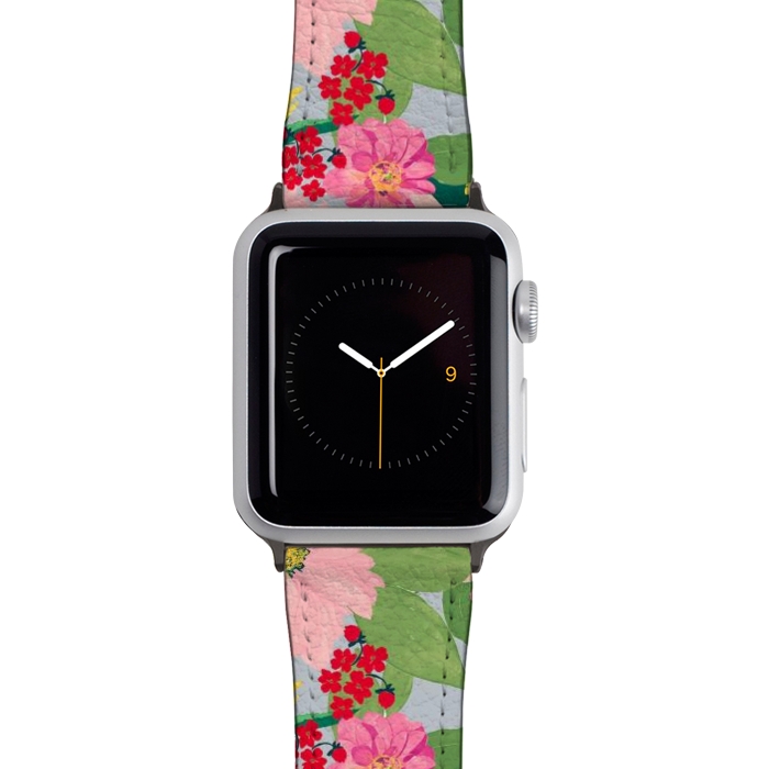 Watch 42mm / 44mm Strap PU leather Elegant Watercolor Sunflowers Blush Floral Gray Design by InovArts