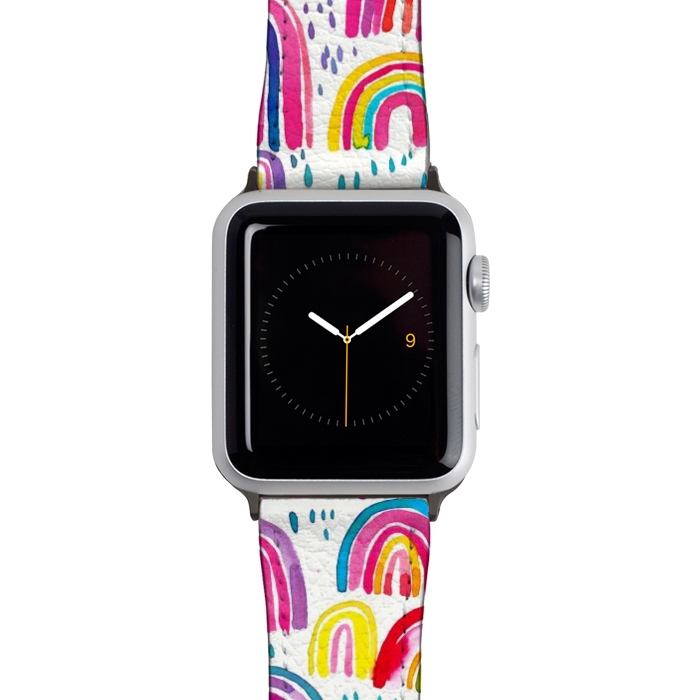 Watch 42mm / 44mm Strap PU leather Cute Watercolor Rainbows by Ninola Design