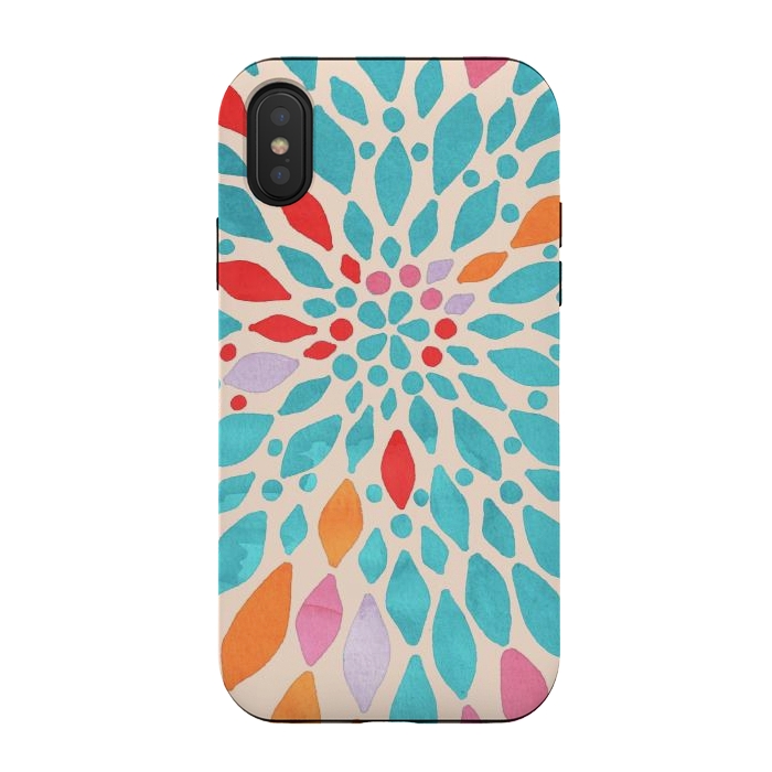 iPhone Xs / X StrongFit Radiant Dahlia - teal, orange, coral, pink  by Tangerine-Tane