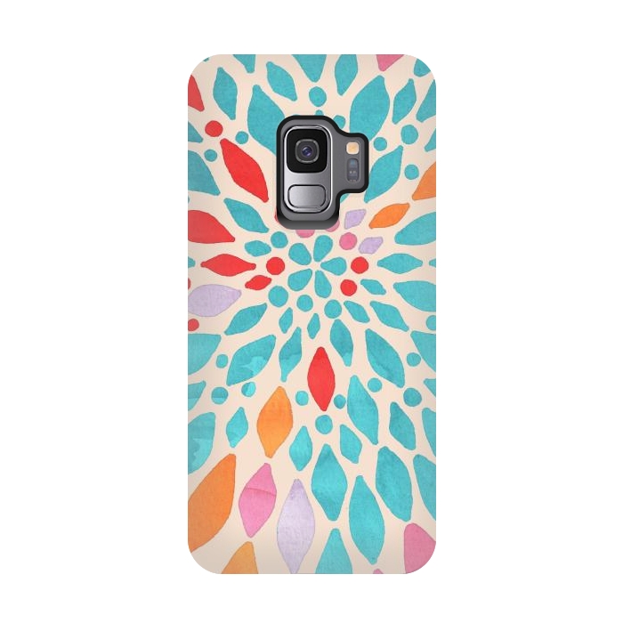 Galaxy S9 StrongFit Radiant Dahlia - teal, orange, coral, pink  by Tangerine-Tane