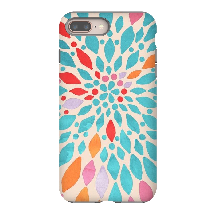 iPhone 8 plus StrongFit Radiant Dahlia - teal, orange, coral, pink  by Tangerine-Tane