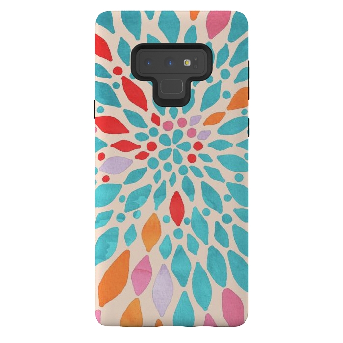 Galaxy Note 9 StrongFit Radiant Dahlia - teal, orange, coral, pink  by Tangerine-Tane