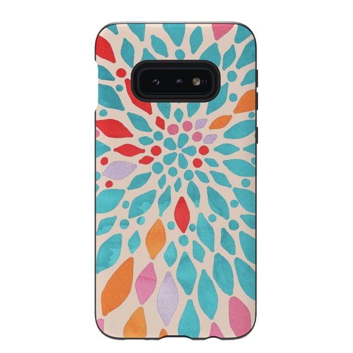 Galaxy S10e StrongFit Radiant Dahlia - teal, orange, coral, pink  by Tangerine-Tane
