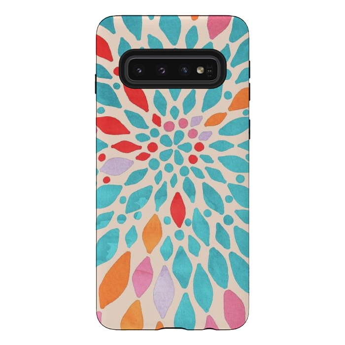 Galaxy S10 StrongFit Radiant Dahlia - teal, orange, coral, pink  by Tangerine-Tane