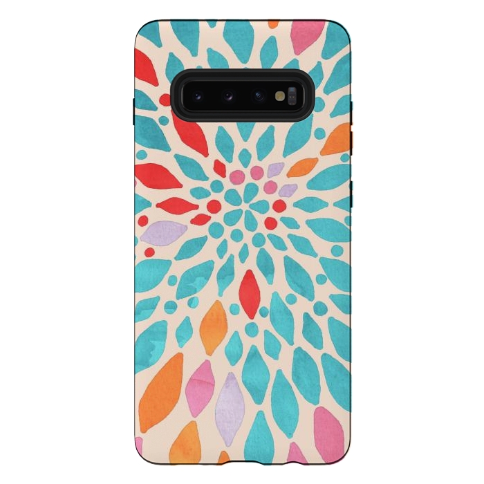 Galaxy S10 plus StrongFit Radiant Dahlia - teal, orange, coral, pink  by Tangerine-Tane