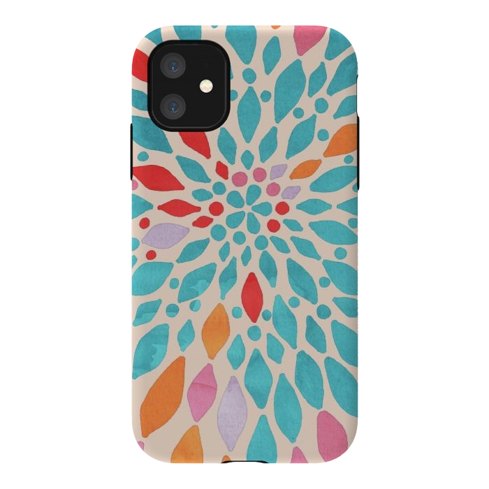 iPhone 11 StrongFit Radiant Dahlia - teal, orange, coral, pink  by Tangerine-Tane