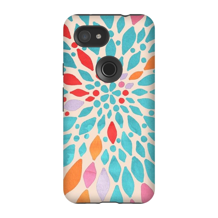 Pixel 3A StrongFit Radiant Dahlia - teal, orange, coral, pink  by Tangerine-Tane