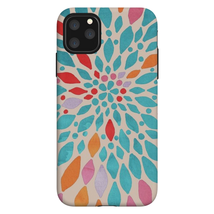 iPhone 11 Pro Max StrongFit Radiant Dahlia - teal, orange, coral, pink  by Tangerine-Tane