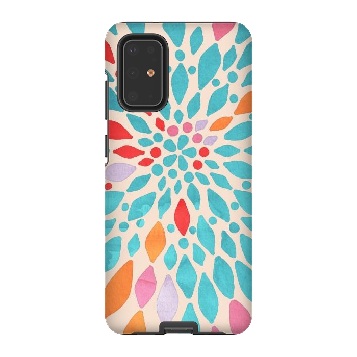 Galaxy S20 Plus StrongFit Radiant Dahlia - teal, orange, coral, pink  by Tangerine-Tane