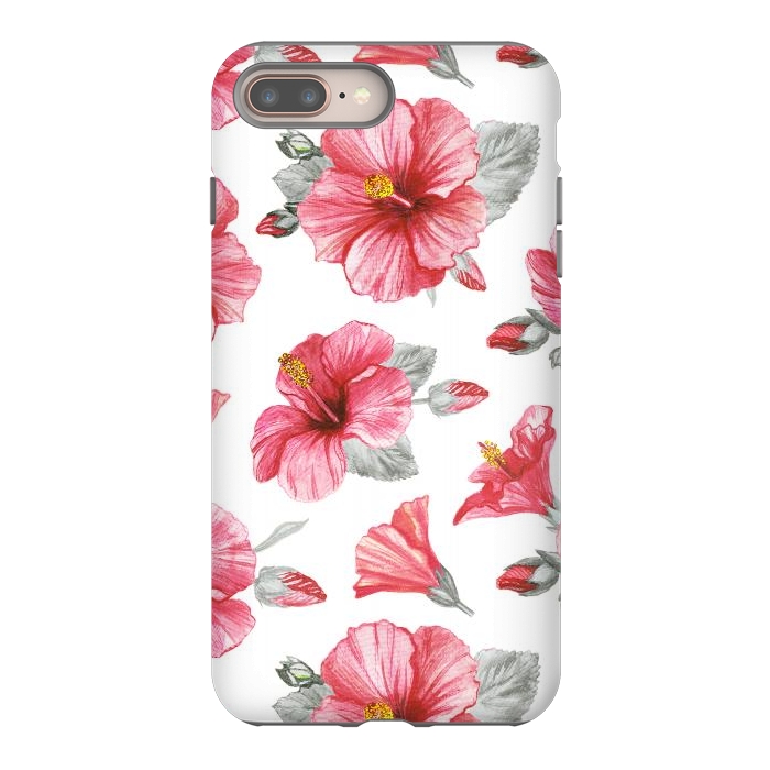 iPhone 7 plus StrongFit Watercolor hibiscus flowers by Oana 