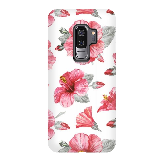 Galaxy S9 plus StrongFit Watercolor hibiscus flowers by Oana 