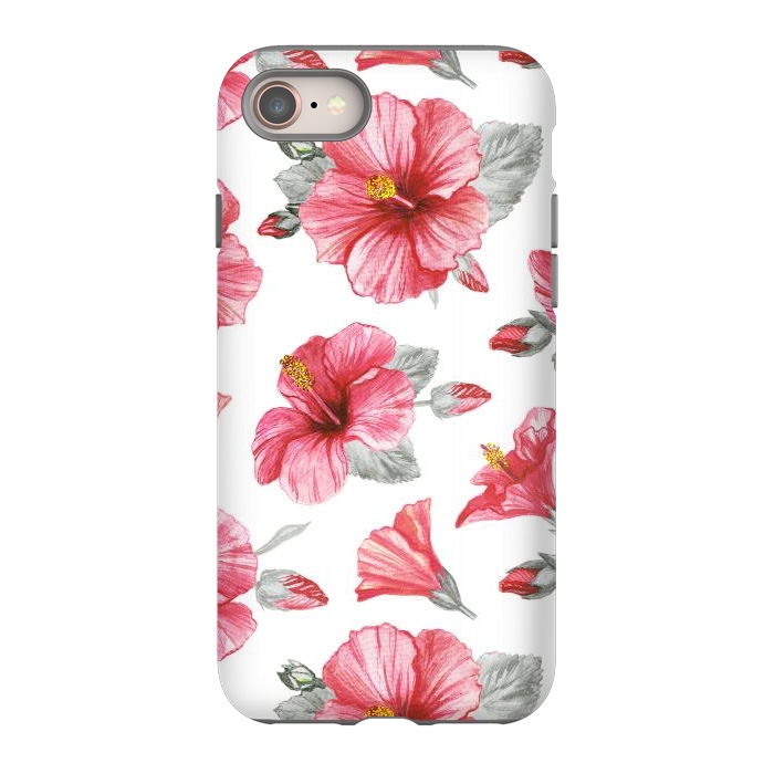 iPhone 8 StrongFit Watercolor hibiscus flowers by Oana 