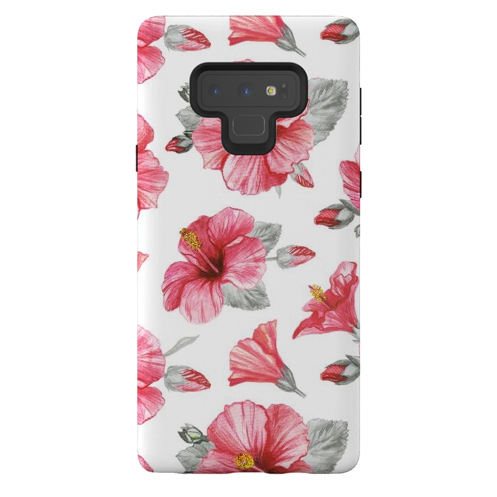 Galaxy Note 9 StrongFit Watercolor hibiscus flowers by Oana 