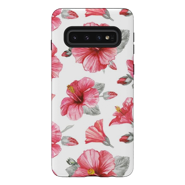 Galaxy S10 StrongFit Watercolor hibiscus flowers by Oana 