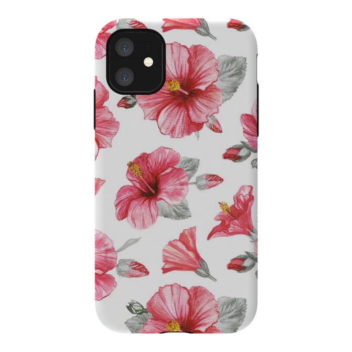 iPhone 11 StrongFit Watercolor hibiscus flowers by Oana 
