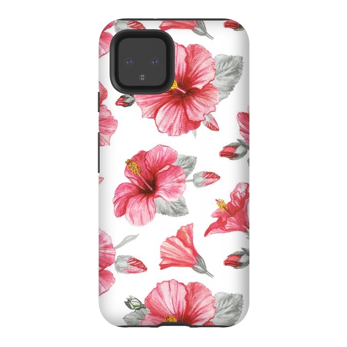 Pixel 4 StrongFit Watercolor hibiscus flowers by Oana 