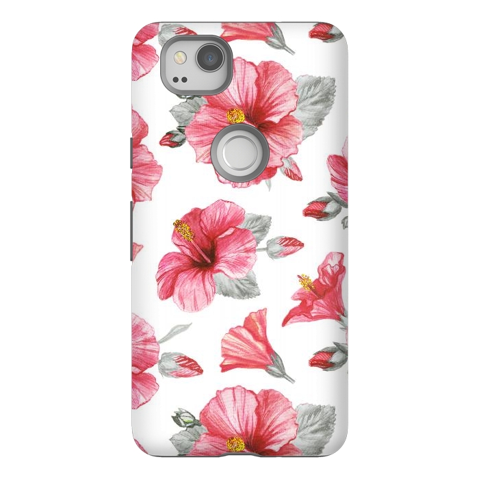 Pixel 2 StrongFit Watercolor hibiscus flowers by Oana 