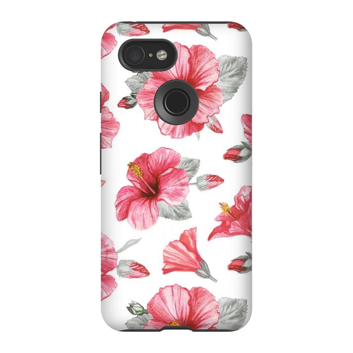 Pixel 3 StrongFit Watercolor hibiscus flowers by Oana 