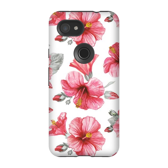 Pixel 3A StrongFit Watercolor hibiscus flowers by Oana 