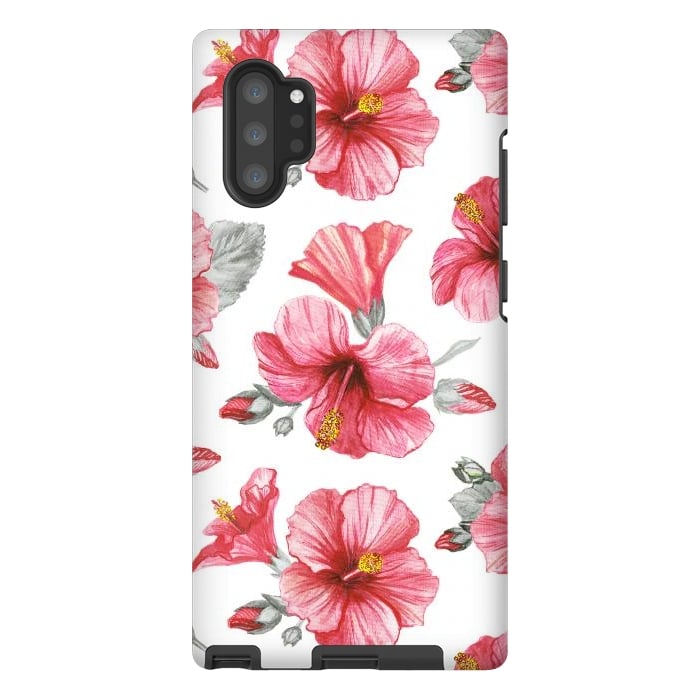 Galaxy Note 10 plus StrongFit Watercolor hibiscus flowers by Oana 