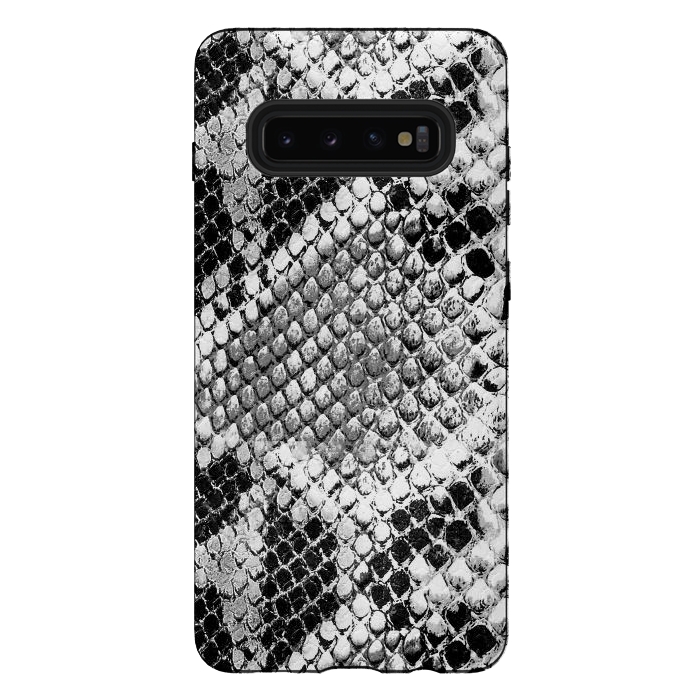 Galaxy S10 plus StrongFit Black and grey grungy snake skin pattern by Oana 