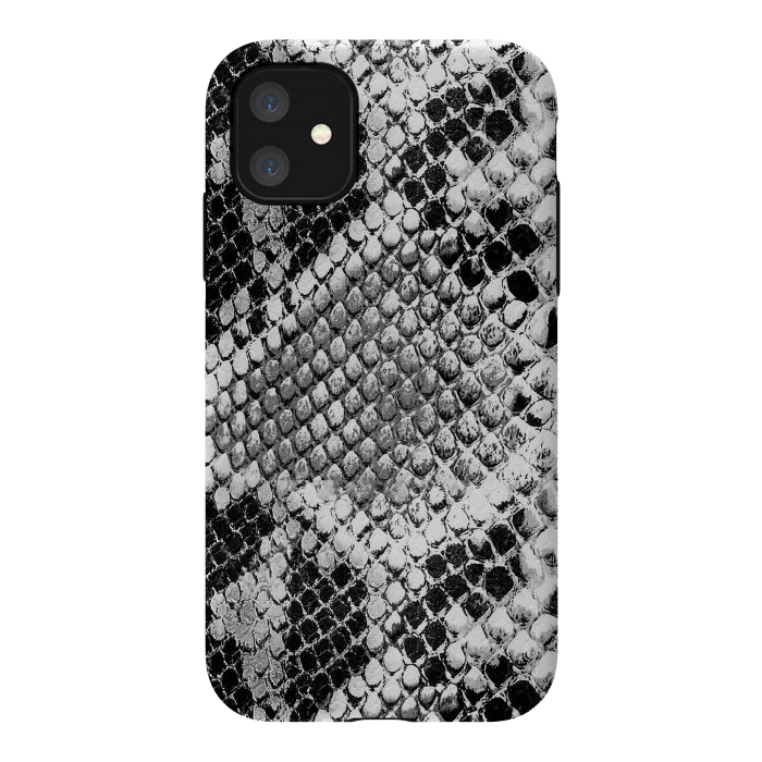 iPhone 11 StrongFit Black and grey grungy snake skin pattern by Oana 
