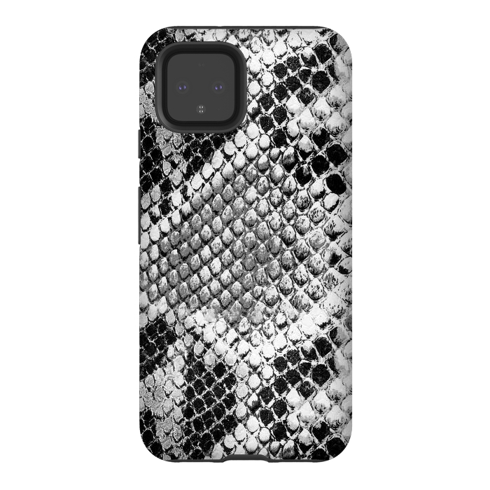 Pixel 4 StrongFit Black and grey grungy snake skin pattern by Oana 
