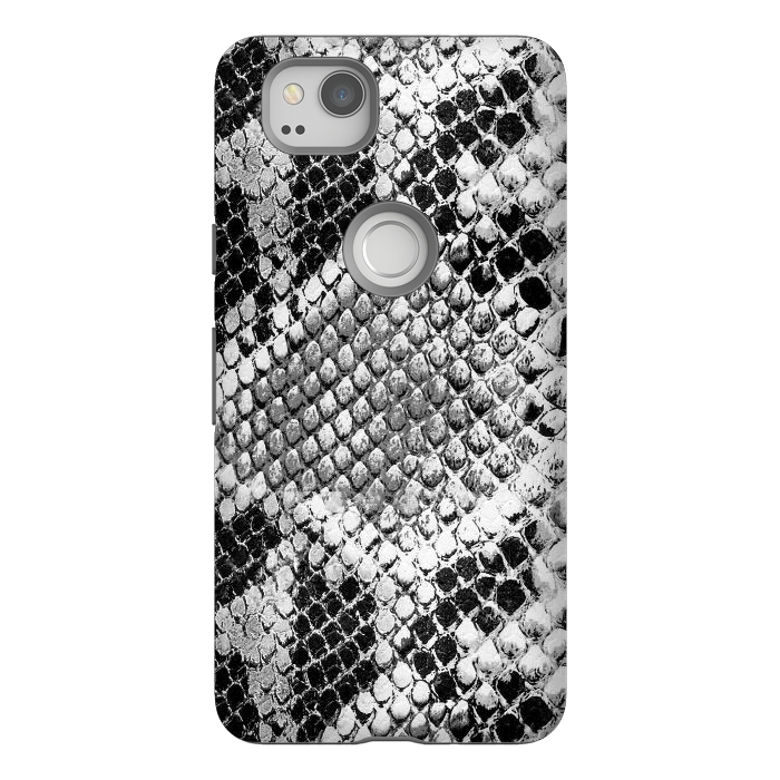 Pixel 2 StrongFit Black and grey grungy snake skin pattern by Oana 