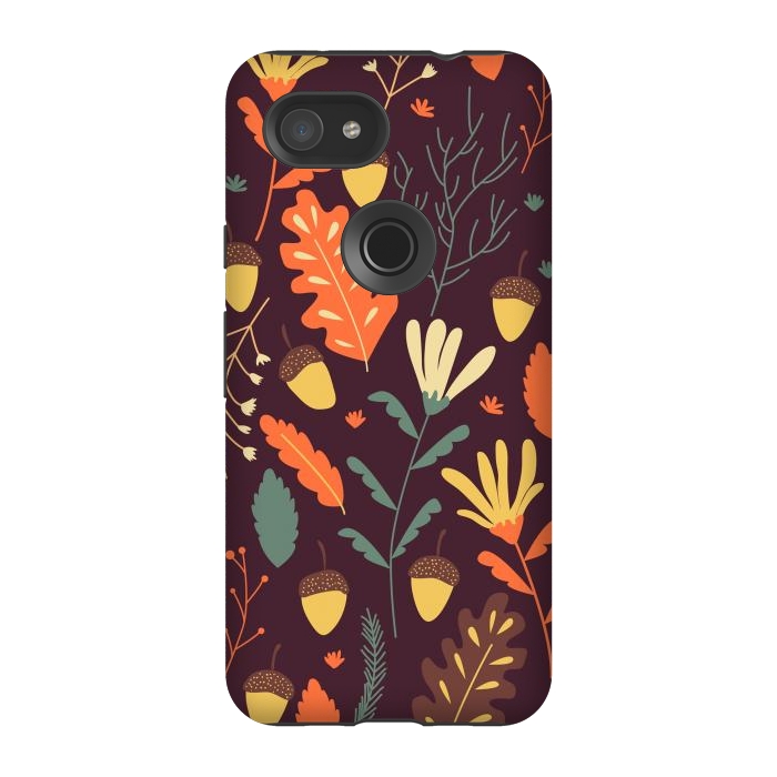 Pixel 3A StrongFit Autumn Pattern With Red and Orange Leaves by ArtsCase